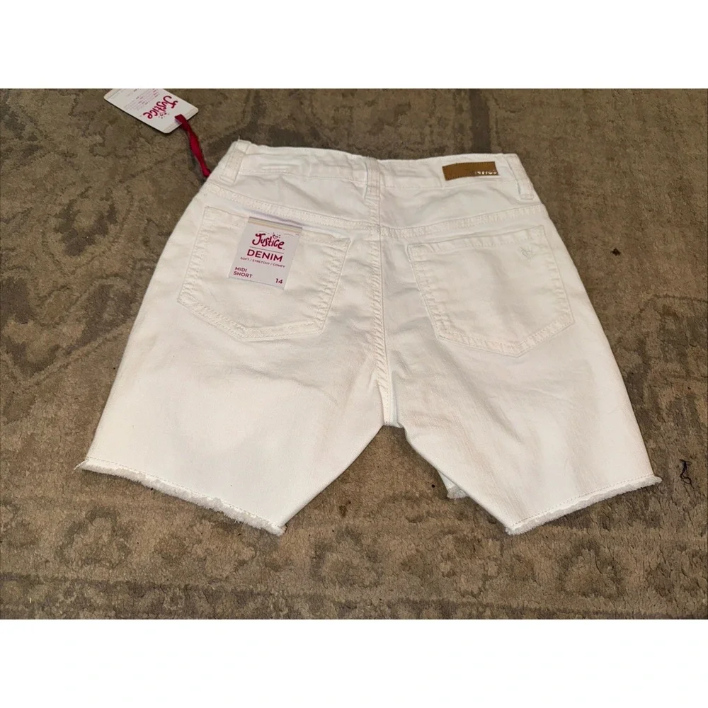 New Girls Youth Justice White Denim Midi cutoff‎ shorts Patches Size 14